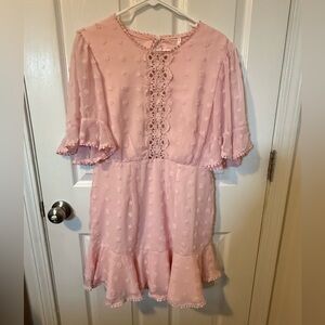 Indikah Dress Romantic Sheer Open Back Crochet Barbicore Pink Sz Large